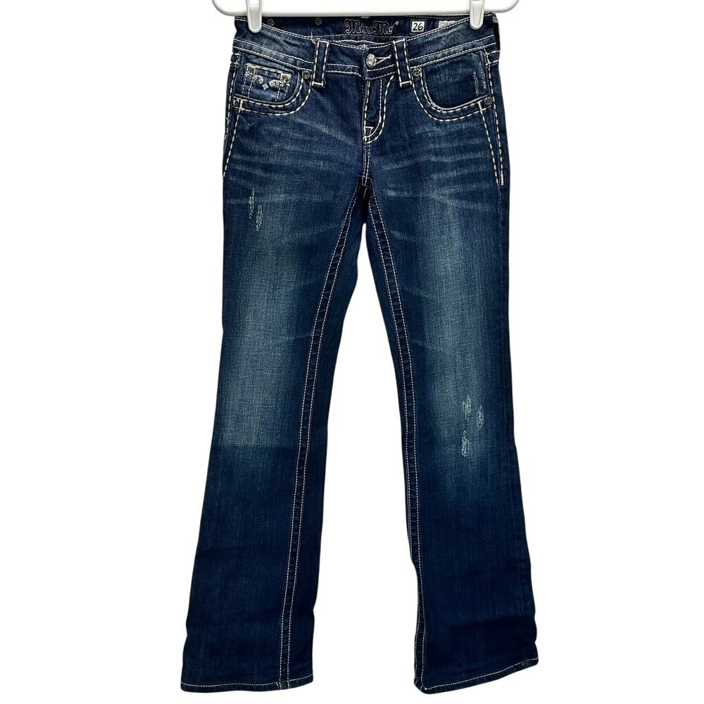 Miss Me Boot Cut Jean Size 26 Bling Pockets Long Inseam